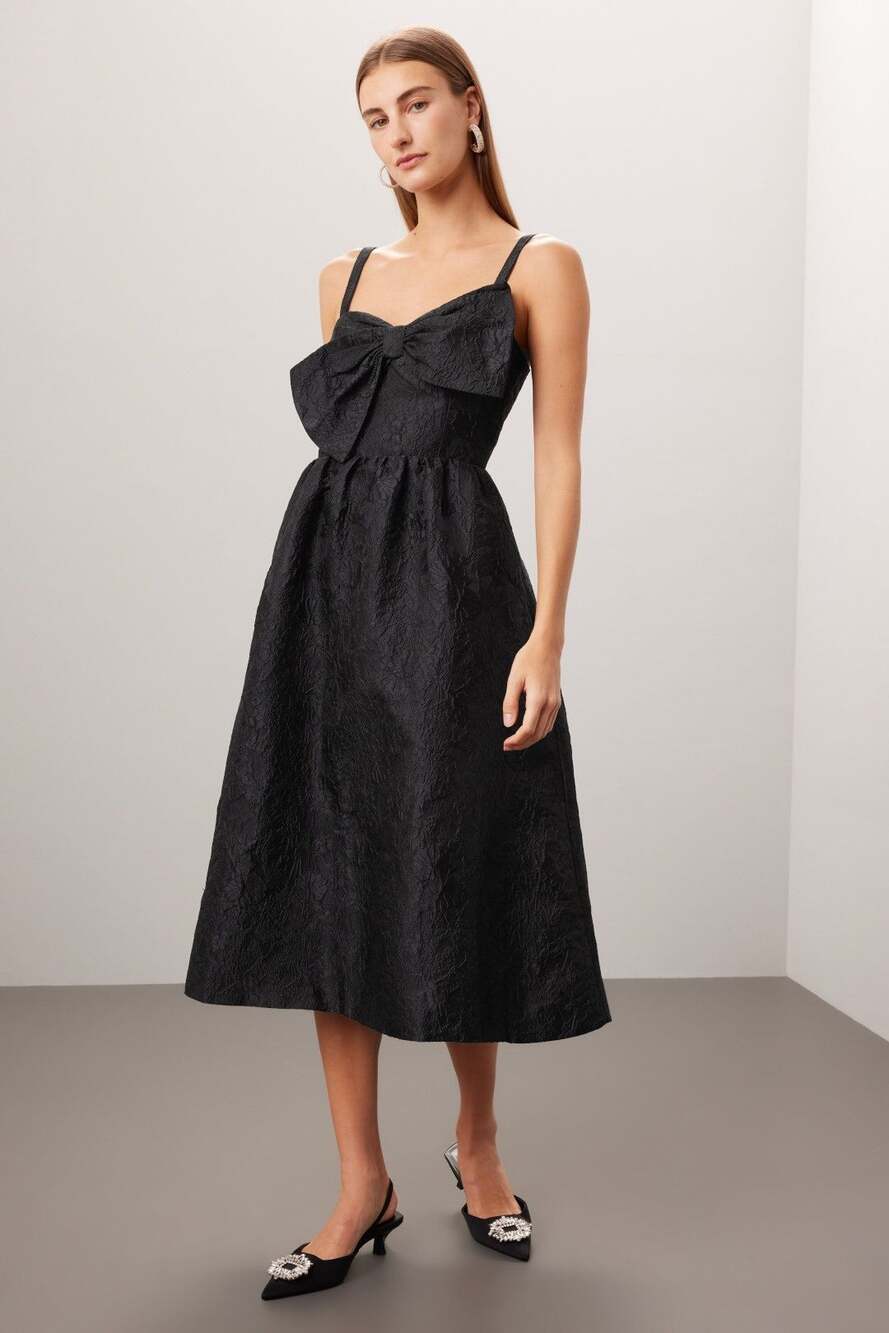 Lilly Pulitzer Ellara Jacquard Midi Bow Dress Onyx Leaf